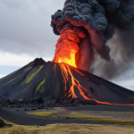 ** A dramatic volcanic eruption in Iceland. Show the raw power of the volcano juxtaposed with a unique ecosystem flourishing nearby. Focus on the contrast between destruction and creation, emphasizing the interconnectedness of Earth's systems.

**