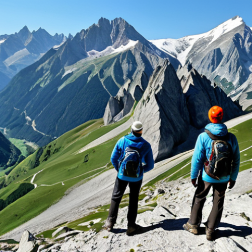 Home 25 **
"Majestic view of the French Alps, showing layers of folded and fractured rock formations, fully clothed hikers in appropriate attire observing the landscape, bright daylight, clear sky, safe for work, perfect anatomy, natural proportions, professional photography, geological study, impressive scale, modest clothing, appropriate content."
**