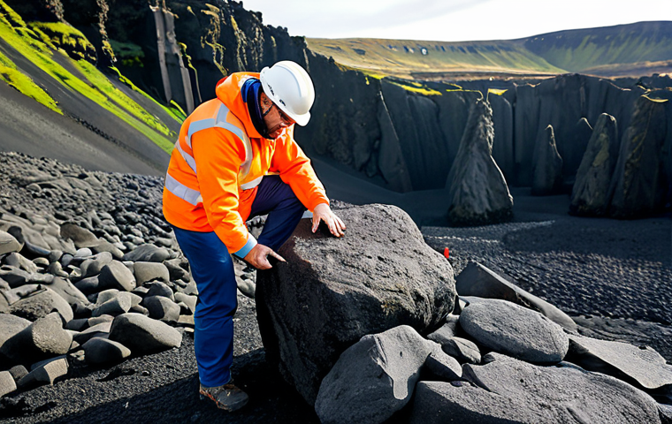 Earth Science**
"A geologist, fully clothed in appropriate outdoor attire, examining a rock formation in Iceland near the Mid-Atlantic Ridge, demonstrating plate tectonics. The landscape includes volcanic rock and geothermal features. Clear daylight, wide shot. Safe for work, appropriate content, professional, perfect anatomy, correct proportions, natural pose, well-formed hands, proper finger count, natural body proportions."
**