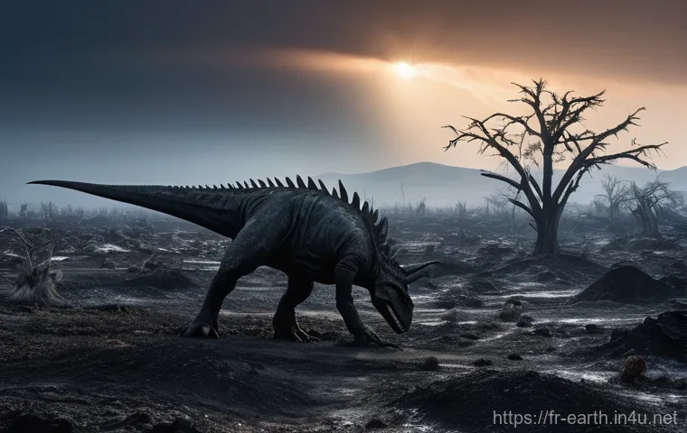 지구과학과 공룡 멸종 - **Chicxulub Impact:** Describe the asteroid's approach and the moment of impact. Focus on the fiery,...