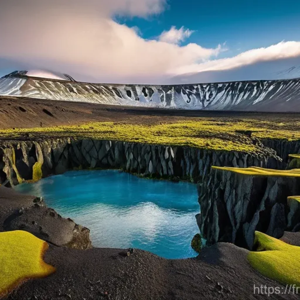 지구과학과 대륙 형성 - **A Spectacular Divergent Boundary in Iceland**
    A wide-angle, breathtaking landscape photograph ...