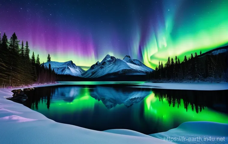 지구과학과 태양 활동 - **"Aurora's Dance Over a Nordic Winter Landscape"**
    A breathtaking, wide-angle shot of a vibrant...