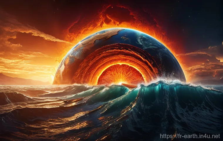 지구과학과 지구 자기장 - **Prompt for Earth's Magnetic Heart - The Geodynamo:**
    "A majestic, highly detailed cross-sectio...