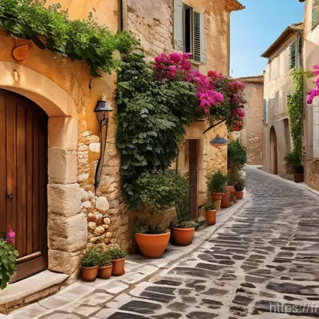 지구과학과 물리학 - **Charming Provençal Village Stroll:** A serene and picturesque scene of a young woman, fully clothe...