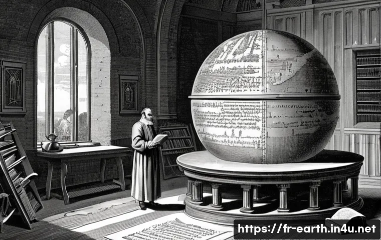 지구과학과 지구의 나이 - A richly detailed historical illustration depicting the early human quest to understand Earth's age....