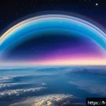 지구과학과 대기권 구조 - A detailed cross-sectional illustration of Earth’s atmosphere layers over a European landscape, show...