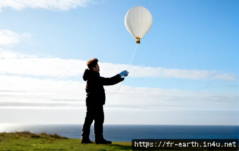 지구과학과 오존 연구 - Photorealistic environmental scientist on a windswept Atlantic coast in Brittany, France, carefully ...