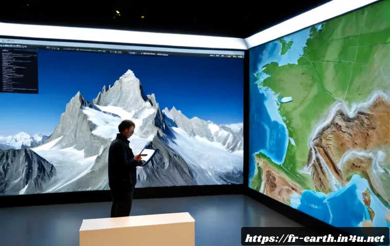 Home 17 지구과학과 AI 활용 - Photorealistic Earth science research laboratory in France, a middle-aged French geologist studying ...
